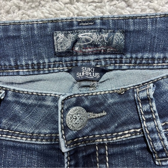 Silver Jeans Womens 30 Suki Surplus Flare Low Rise Flap Pockets Embroidered - Picture 2 of 5